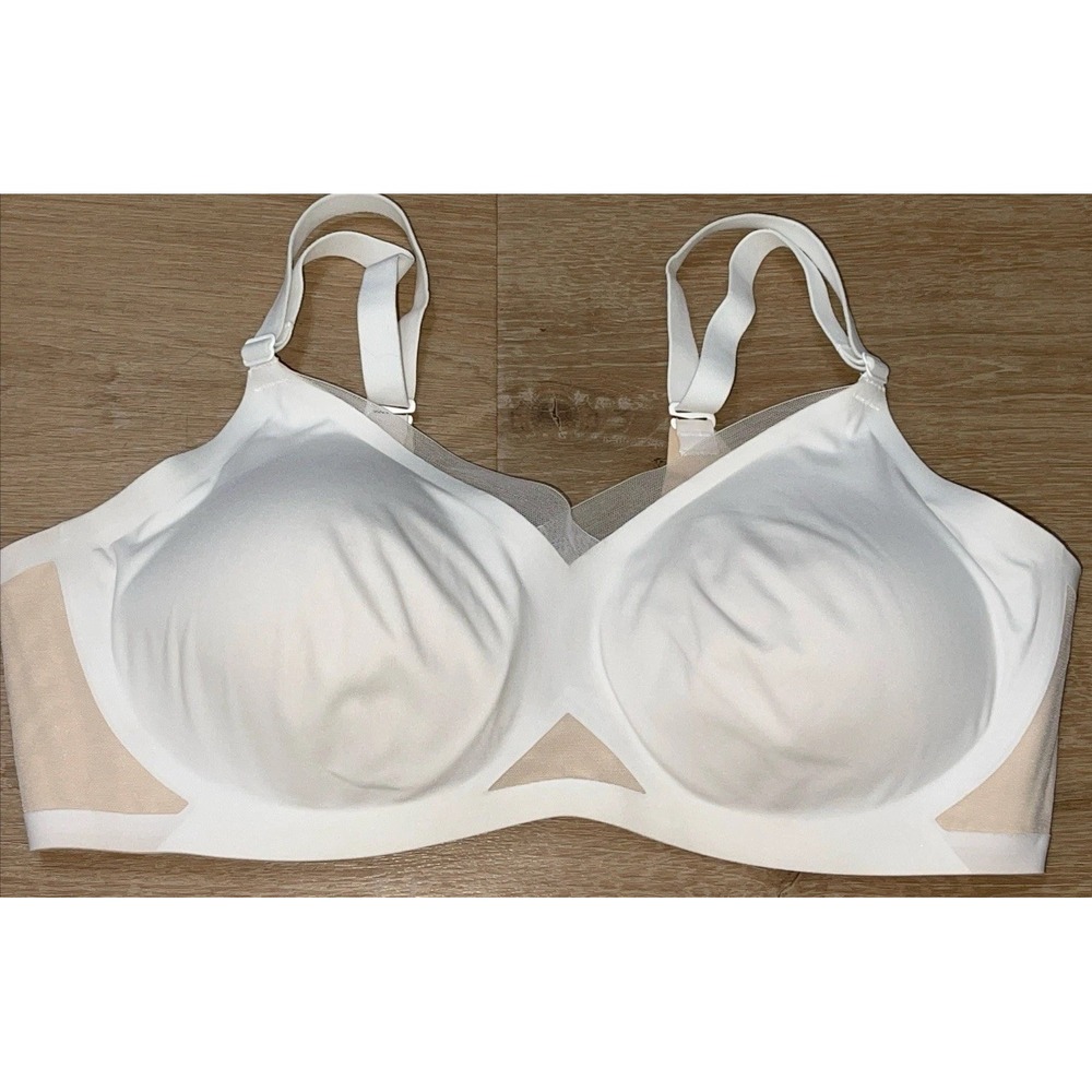 Honeylove Full Coverage Comfort Wireless Bra Large White Nude Color Block EUC
